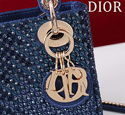 Fortok Dior Lady Diana Three-grid Embroidery Gradient Beads Bag Dark Blue 17x15x7cm - 3