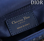 Fortok Dior Lady Diana Three-grid Embroidery Gradient Beads Bag Dark Blue 17x15x7cm - 2