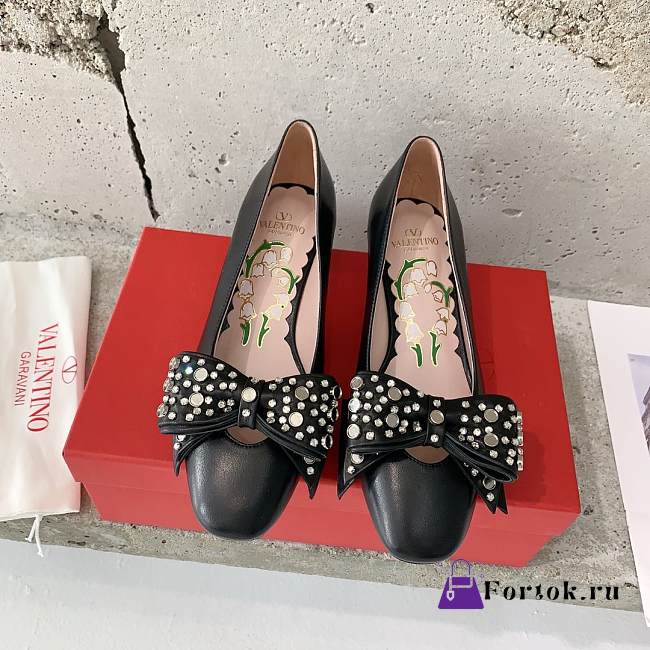 Fortok Valentino Bow High-heeled Shoes Black - 1