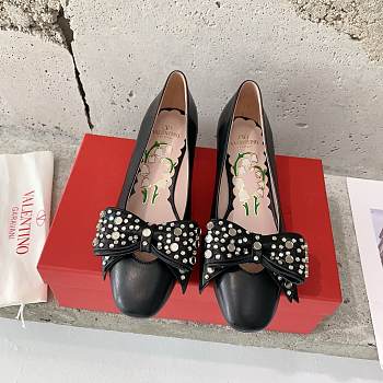 Fortok Valentino Bow High-heeled Shoes Black