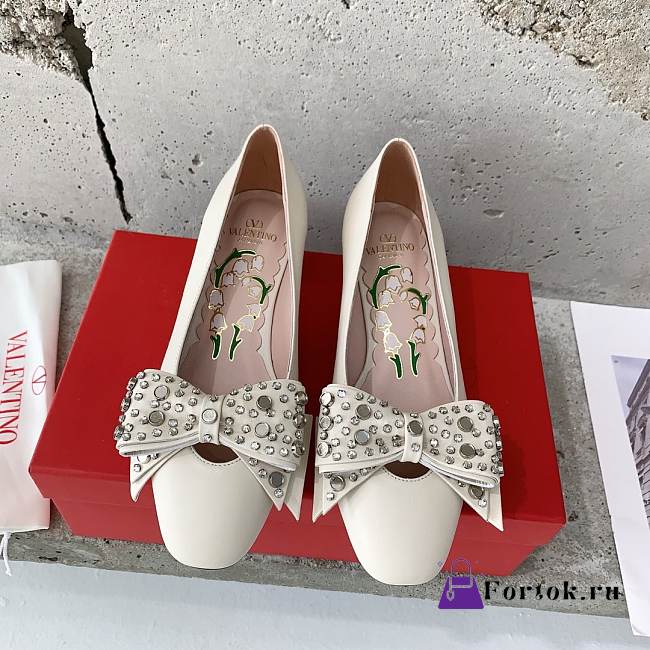 Fortok Valentino Bow High-heeled Shoes White - 1