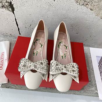 Fortok Valentino Bow High-heeled Shoes White