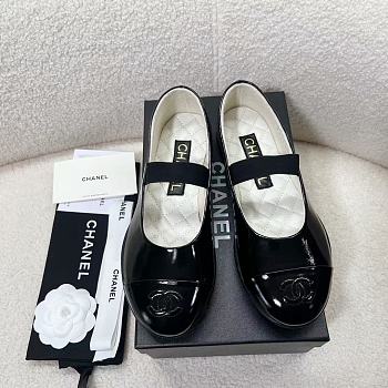Fortok Chanel Mary Jane Shoes Black Patent Leather 