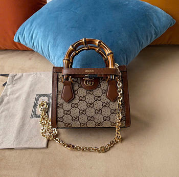 Fortok Gucci Diana Crystal Mini Tote Bag Brown 20x16x10cm