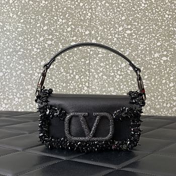 Fortok Valentino Loco Embroidered Crystal VLogo Bag Black 19x10.5x5cm