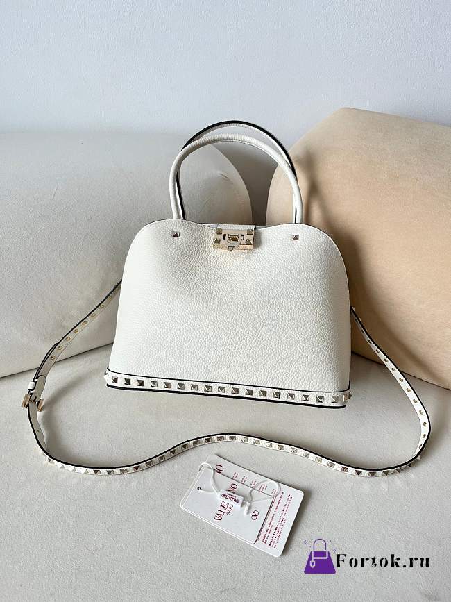 Fortok Valentino Garavani Rockstud Grained Calfskin Bag White 22073L 28x21x14cm - 1