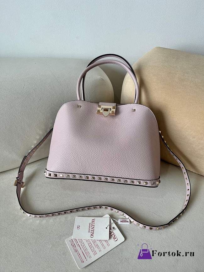 Fortok Valentino Garavani Rockstud Grained Calfskin Bag Pink 22073L 28x21x14cm - 1