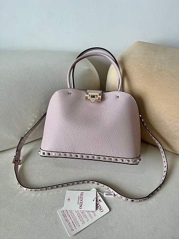 Fortok Valentino Garavani Rockstud Grained Calfskin Bag Pink 22073L 28x21x14cm