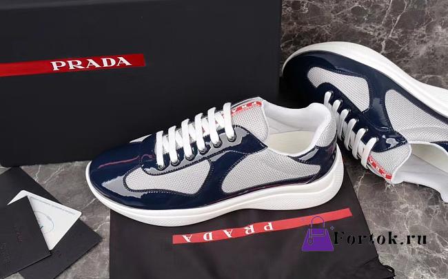 Fortok Prada America's Cup Dark Blue Patent Leather and Grey Technical Fabric Sneakers - 1