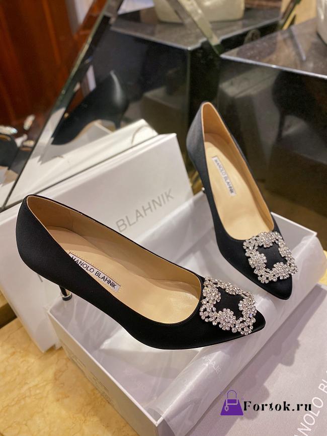Fortok Manolo Blahnik Black Silk And White Diamond High Heels - 1