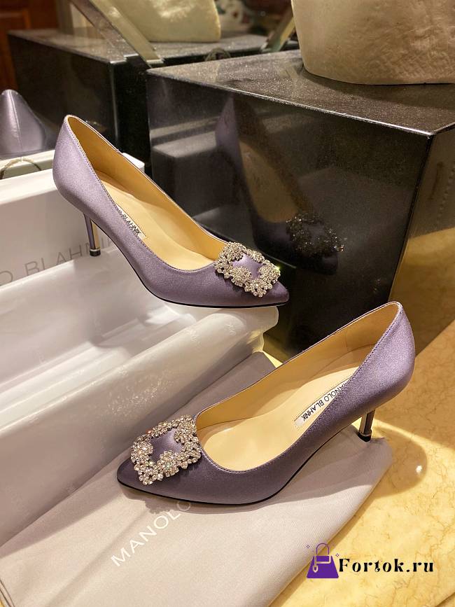 Fortok Manolo Blahnik Purple Silk And White Diamond High Heels - 1