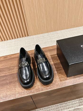 Fortok Chanel Letter Buckle Loafers Black