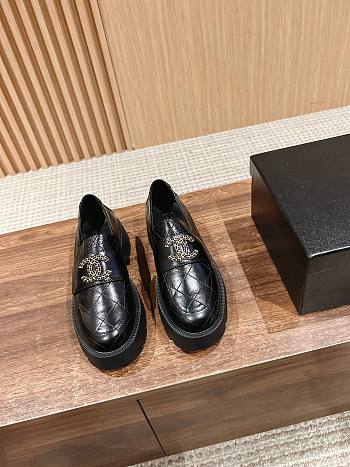 Fortok Chanel CC Buckle Quilted Loafers Black