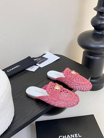 Fortok Chanel Hemp Rope Flat Slippers Pink