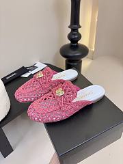 Fortok Chanel Hemp Rope Flat Slippers Pink - 3