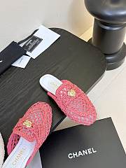 Fortok Chanel Hemp Rope Flat Slippers Pink - 2