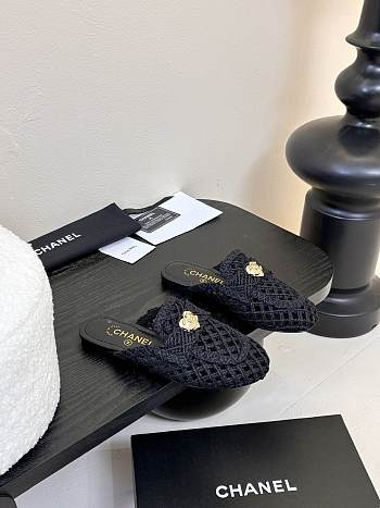 Fortok Chanel Hemp Rope Flat Slippers Black