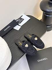 Fortok Chanel Hemp Rope Flat Slippers Black - 3