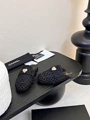 Fortok Chanel Hemp Rope Flat Slippers Black - 2