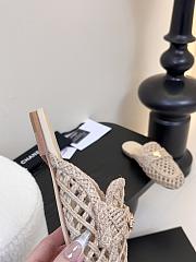 Fortok Chanel Hemp Rope Flat Slippers Beige - 5