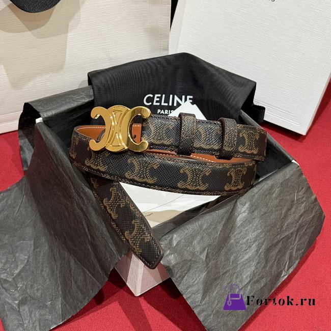 Fortok Celine Arc de Triomphe Double-sided Calfskin Belt Brown Gold Buckle - 1