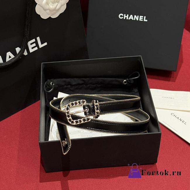Fortok Chanel Zipper Belt Black Gold Buckle - 1