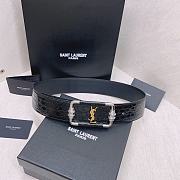 Fortok Saint Laurent Monogram Black Crocodile Embossed Leather Vintage Belt - 1
