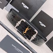 Fortok Saint Laurent Monogram Black Crocodile Embossed Leather Vintage Belt - 5