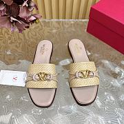 Fortok Valentino VLogo Raffia-Trimmed Leather Slides Pink - 1