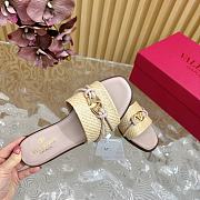 Fortok Valentino VLogo Raffia-Trimmed Leather Slides Pink - 6