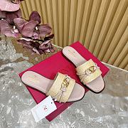 Fortok Valentino VLogo Raffia-Trimmed Leather Slides Pink - 3