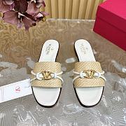 Fortok Valentino VLogo Raffia-Trimmed Leather Slides White - 1