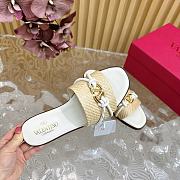Fortok Valentino VLogo Raffia-Trimmed Leather Slides White - 6