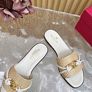 Fortok Valentino VLogo Raffia-Trimmed Leather Slides White - 4