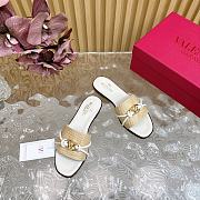 Fortok Valentino VLogo Raffia-Trimmed Leather Slides White - 3