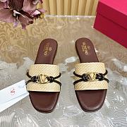 Fortok Valentino VLogo Raffia-Trimmed Leather Slides Dark Brown - 1