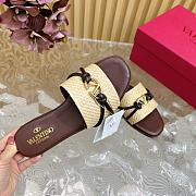 Fortok Valentino VLogo Raffia-Trimmed Leather Slides Dark Brown - 3