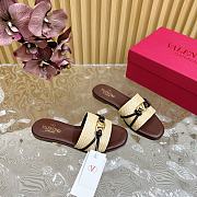 Fortok Valentino VLogo Raffia-Trimmed Leather Slides Dark Brown - 5