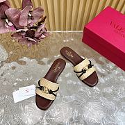 Fortok Valentino VLogo Raffia-Trimmed Leather Slides Dark Brown - 6