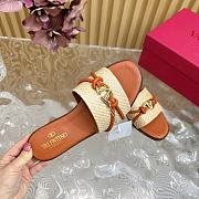 Fortok Valentino VLogo Raffia-Trimmed Leather Slides Brown - 5