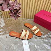 Fortok Valentino VLogo Raffia-Trimmed Leather Slides Brown - 4
