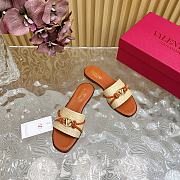 Fortok Valentino VLogo Raffia-Trimmed Leather Slides Brown - 2