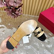 Fortok Valentino VLogo Raffia-Trimmed Leather Slides Black - 5