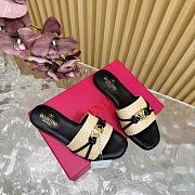 Fortok Valentino VLogo Raffia-Trimmed Leather Slides Black - 4