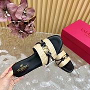 Fortok Valentino VLogo Raffia-Trimmed Leather Slides Black - 3