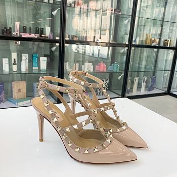 Fortok Valentino Beige Patent Rockstud Caged Pump