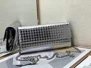 Fortok Dior Silver Metallic Patent Micro-Cannage Lady Dior Croisiere Chain Wallet 21cm - 1