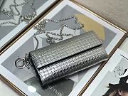 Fortok Dior Silver Metallic Patent Micro-Cannage Lady Dior Croisiere Chain Wallet 21cm - 2