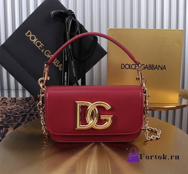 Fortok Dolce & Gabbana Red Leather Top Handle Bag 11x19x5cm  - 1