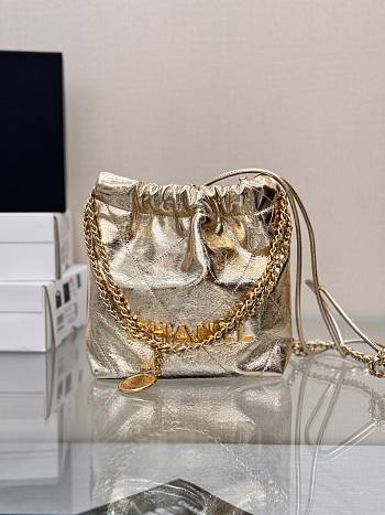 Fortok Chanel Metallic Calfskin Gold Metal Light Gold Bag 19x20x6cm